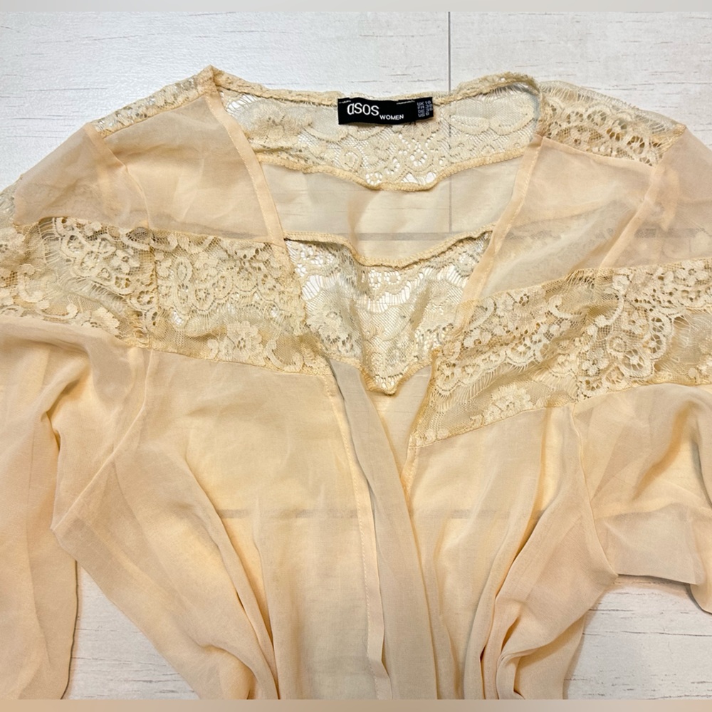 ASOS Cream Lace Detail Robe - Picture 2 of 10
